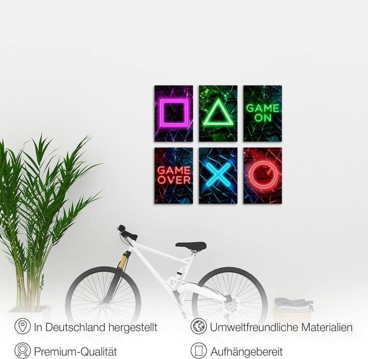 Novart Wandbilder Set - KOMPLETT AUFHÄNGFERTIG - Made in Germany - Moderne Bilder Spielkonsole Gamer
