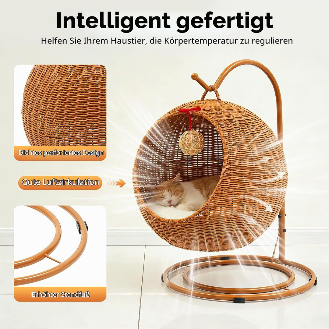 Katzenschaukel - Hängesessel für Katzen, KatzenhäNgematte, Rattan äHnliche HäNgekorb-KatzenhöHle, Fr