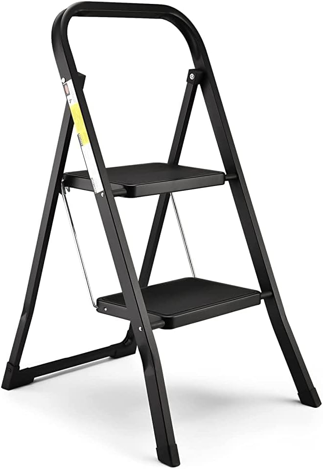 HBTower 2-Stufen-Leiter, Tritthocker mit Anti-Rutsch-Pedal, Tragbare Robuste Trittleiter mit Handläu