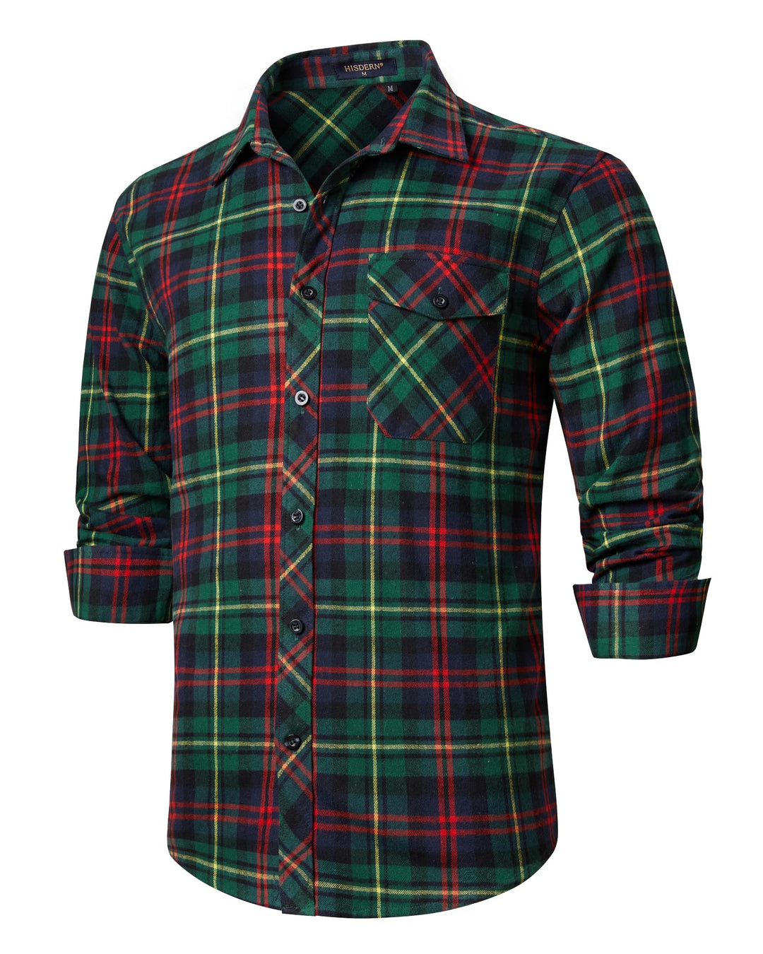 HISDERN Herren Hemd Checked Flanell Shirt, Herren Langarm Oberteil für Männer mit Brusttaschen, Butt