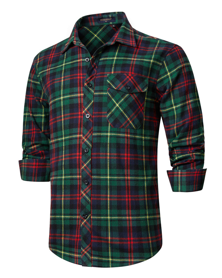 HISDERN Flanellhemd Herren Karierte Hemden Herren Langarm Button Down Baumwolle Holzfällerhemd Regul