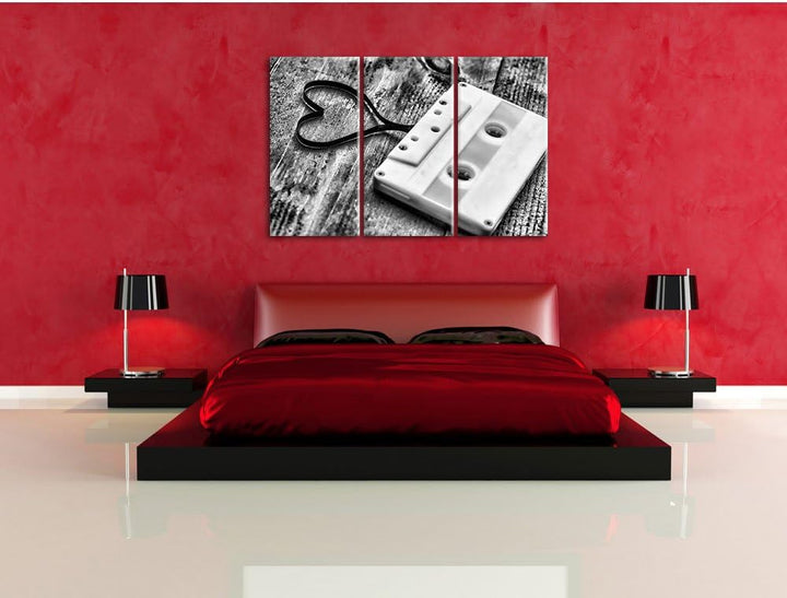 Pixxprint Retro Kasetten als Leinwandbild/Grösse: 3 Teilig (120x80) / Wandbild/Kunstdruck/fertig bes