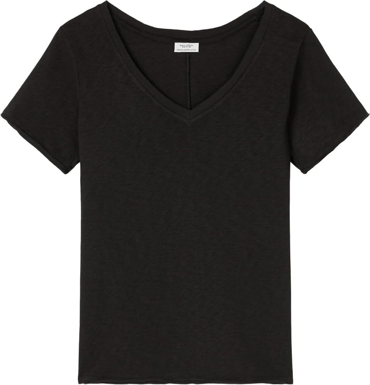 Marc O'Polo Denim Damen T-Shirt aus Bio-Baumwolle mit V-Ausschnitt XXS Schwarz, XXS Schwarz
