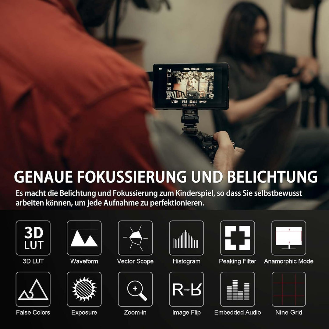 FEELWORLD LUT5 Kamera DSLR Field Monitor 5.5 Zoll 3000nit Ultra High Bright Touchscreen Monitor 3DLU