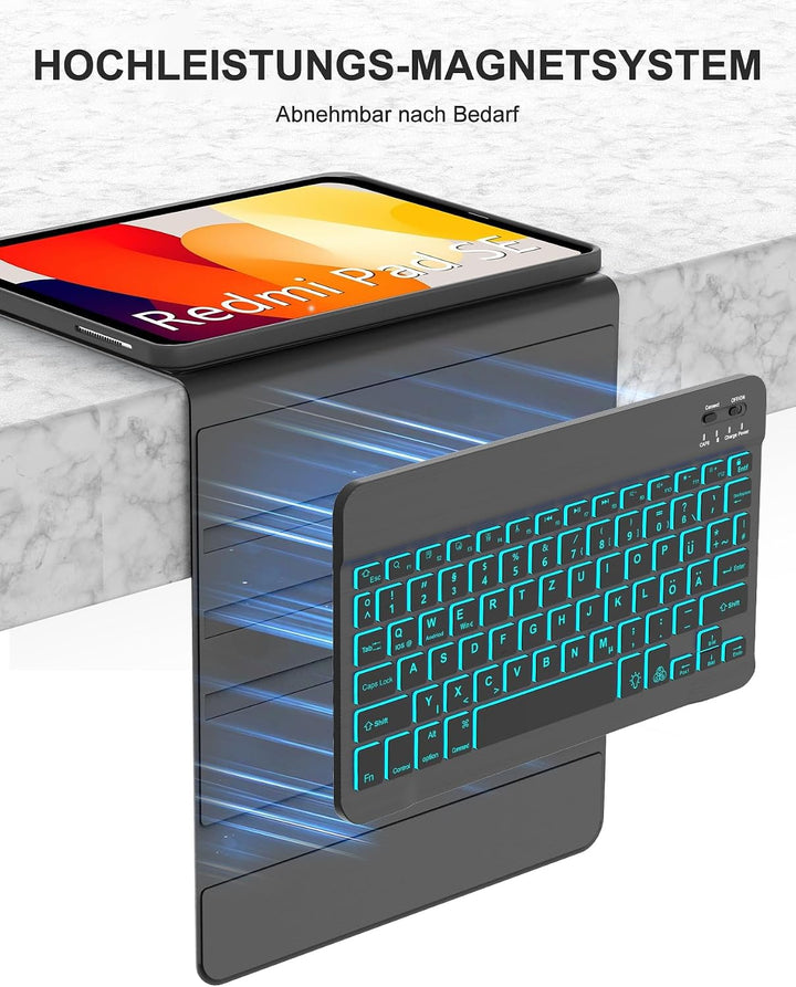 Für Redmi Pad SE 11" Tastaturhülle mit Beleuchtung QWERTZ | Für Redmi Pad SE 11 Hülle - Mit 7-Farben