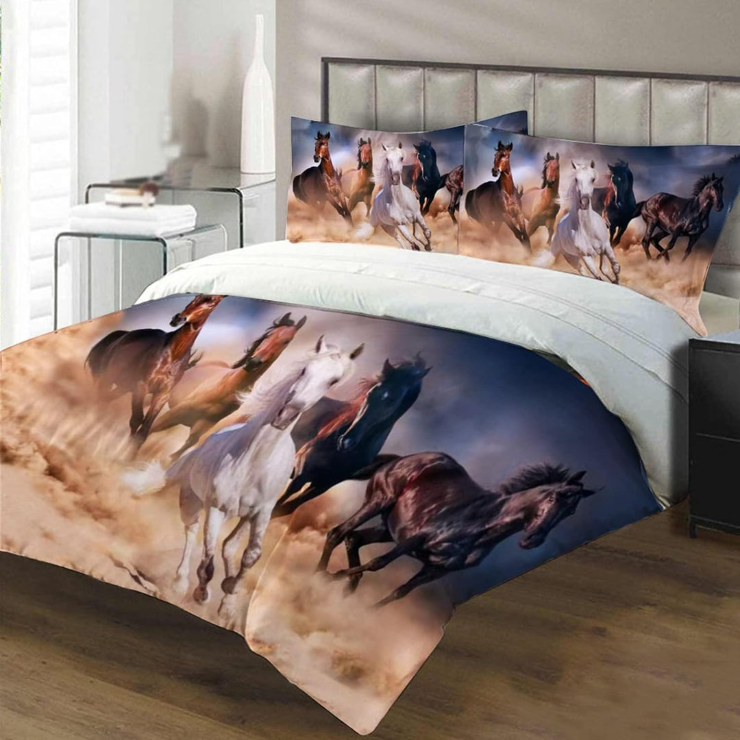 Pferde Bettwäsche Set 200x200 cm, Kinderbettwäsche, Pferde Motiv 3D Tier Motiv, Mikrofaser, Sehr Wei