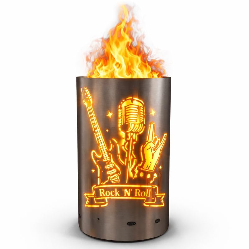 TiKo-Design Feuertonne/Feuerkorb mit Motiv – Lagerfeuertonne, Feuerkorb Rock n Roll – Verleihen Sie