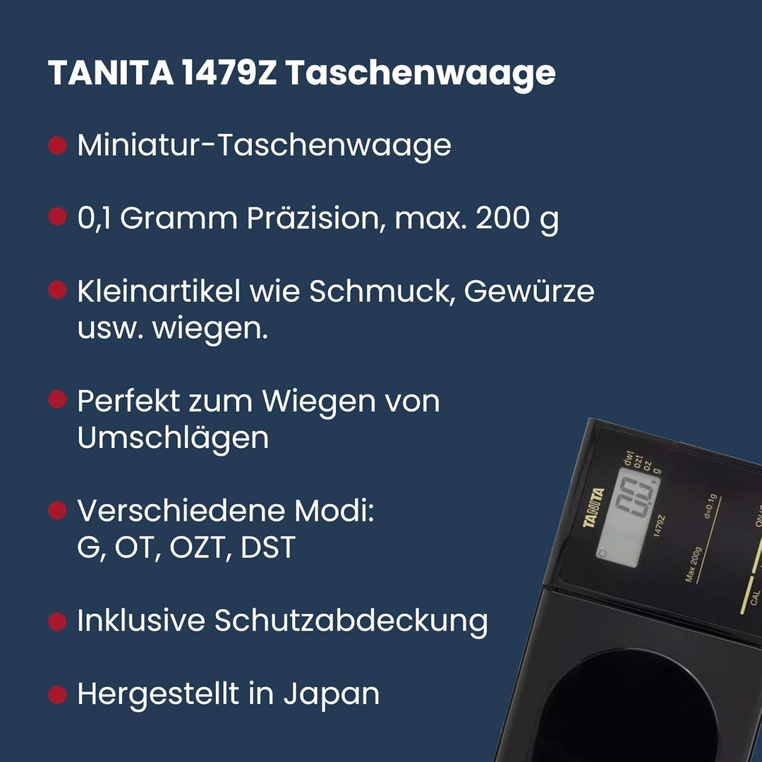 TANITA 1479Z – Mini-Digitalwaage 0,01 g – Kompakte Präzisionswaage für Küche, Kaffee & Feinmessungen