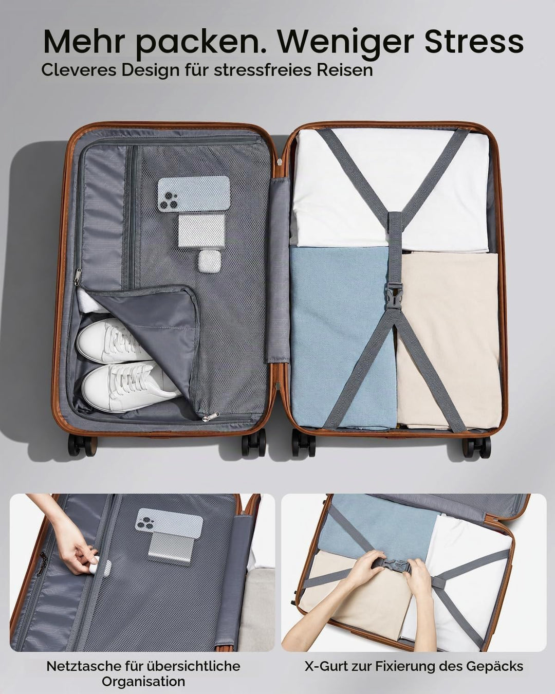 KONO Mittelgrosser Reisekoffer, Hartschalenkoffer aus ABS+PC, Check-in Trolley mit 4 Rollen, Zahlens