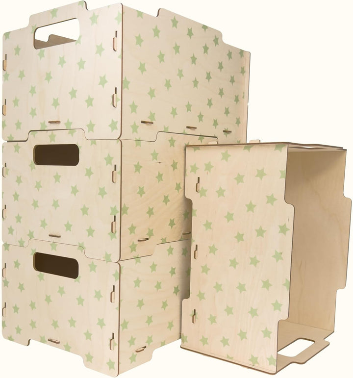 Dalber Spielzeugkiste Kinder Holz 2er-Set Sterne Grün | Aufbewahrungsboxen für Spielzeug; stapelbar;