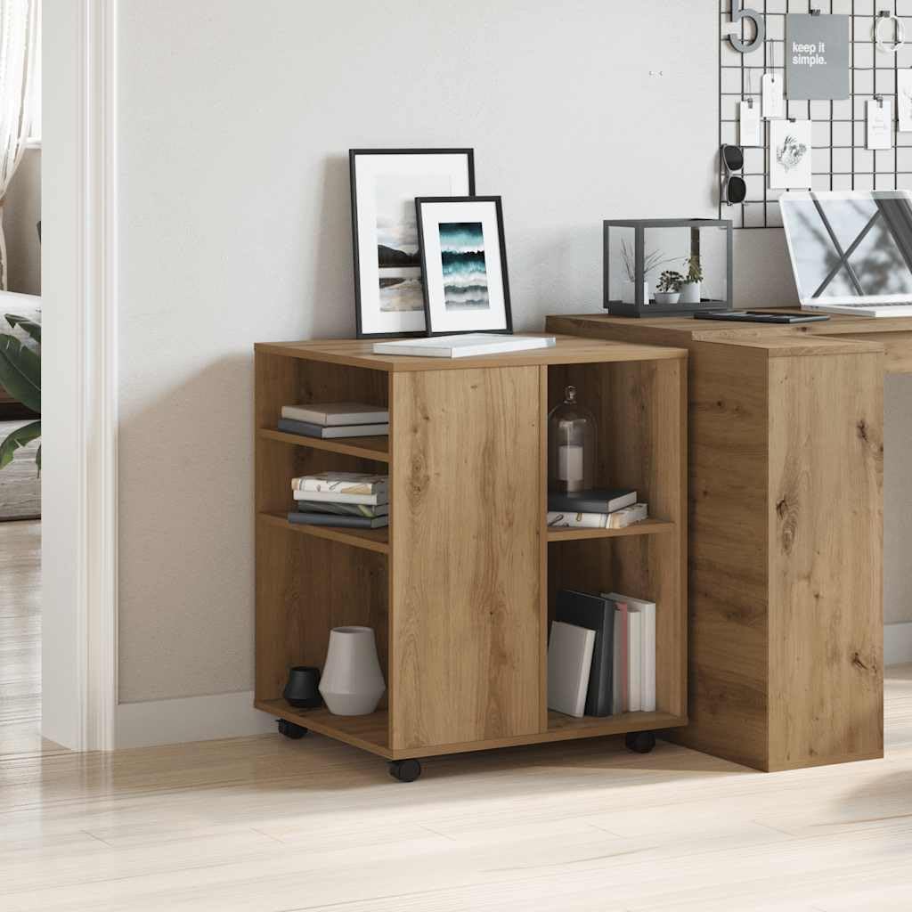 Rollschrank Artisan-Eiche 60x53x72 cm Holzwerkstoff Rollcontainer mit Regalen Mobiler Aktenschrank m