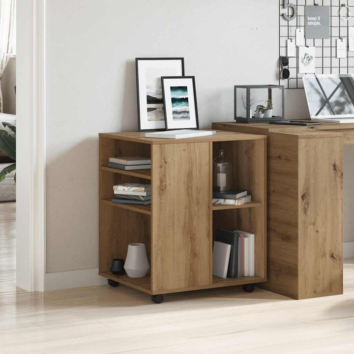Rollschrank Artisan-Eiche 60x53x72 cm Holzwerkstoff Rollcontainer mit Regalen Mobiler Aktenschrank m