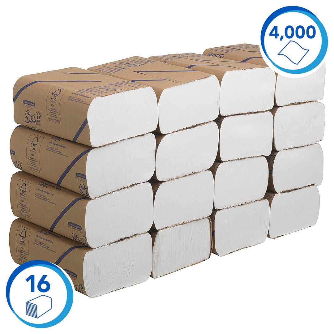 Scott Multifold Handtücher 3749 – gefaltete Papierhandtücher – 16 Packungen x 250 weisse Papierhandt