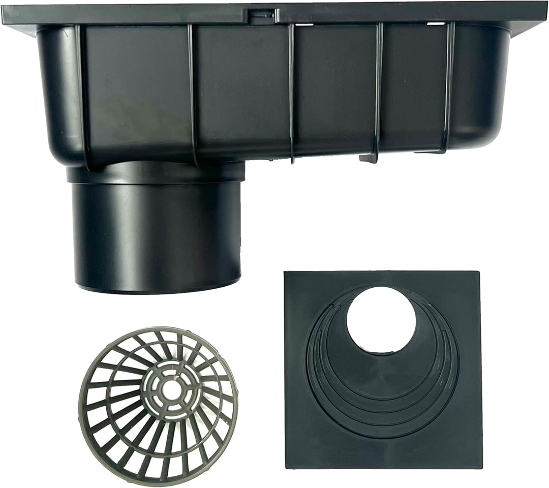 Regenrohrablauf mit Sieb Regensinkkasten von 50mm bis 110mm Regenwasserablauf DN110 Schwarz Dachrinn