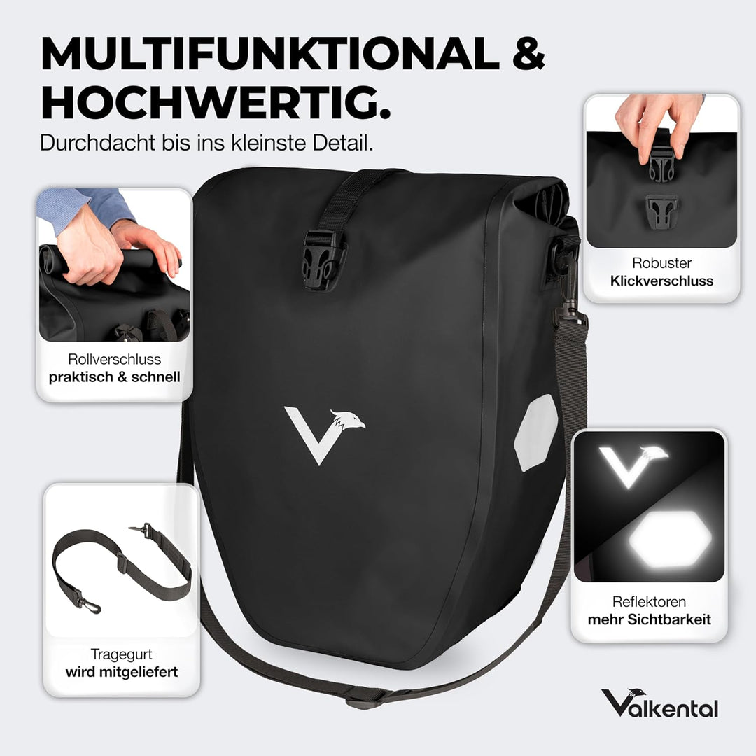Valkental - Grosse & wasserdichte Gepäckträgertasche - Fahrradtasche für Gepäckträger mit Reflektore