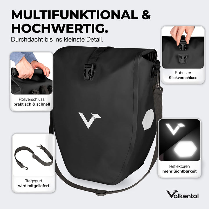 Valkental - Grosse & wasserdichte Gepäckträgertasche - Fahrradtasche für Gepäckträger mit Reflektore