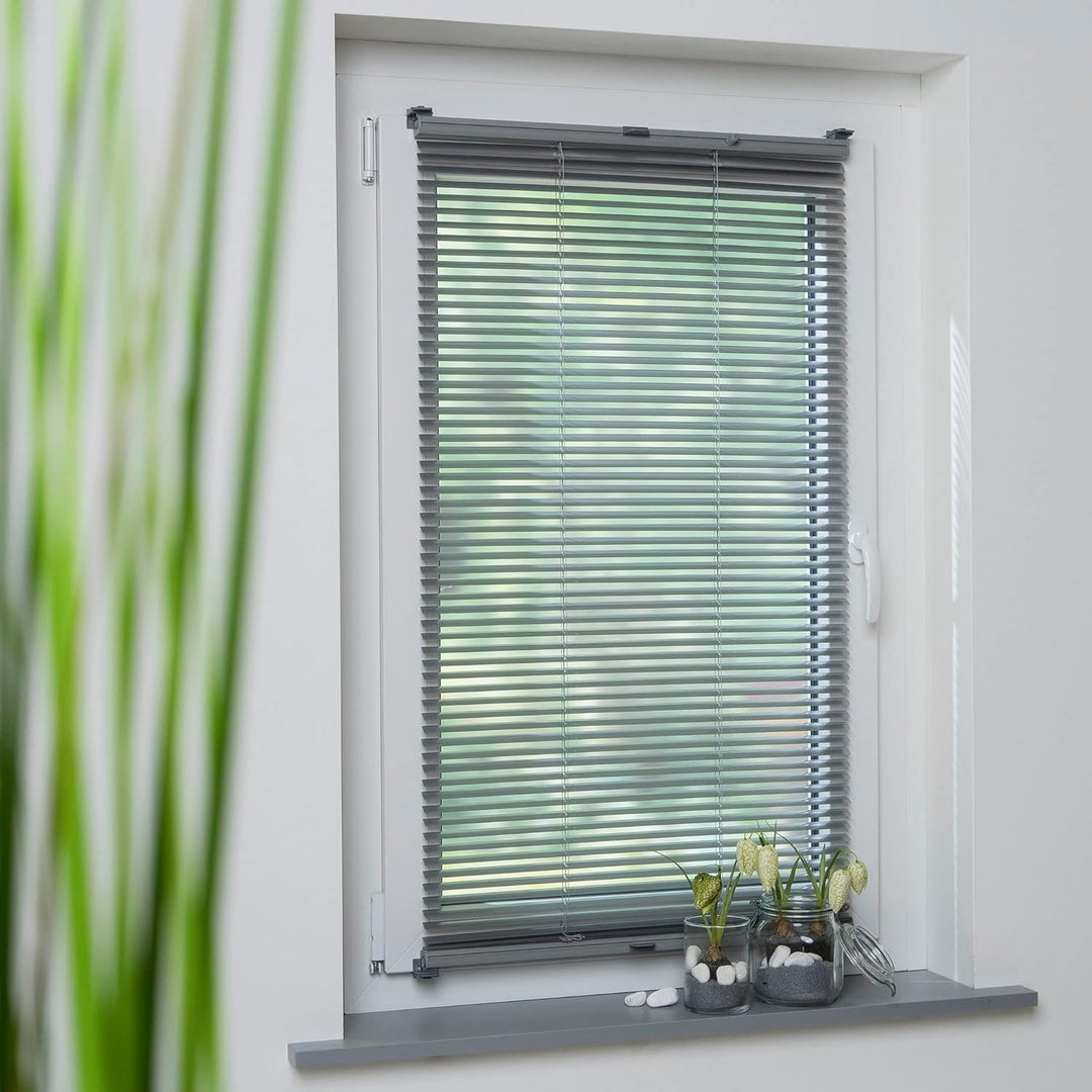 Liedeco Klemmfix-Jalousie, Aluminiumjalousie | Montage ohne Bohren | B 50 cm x H 130 cm | Silber B50