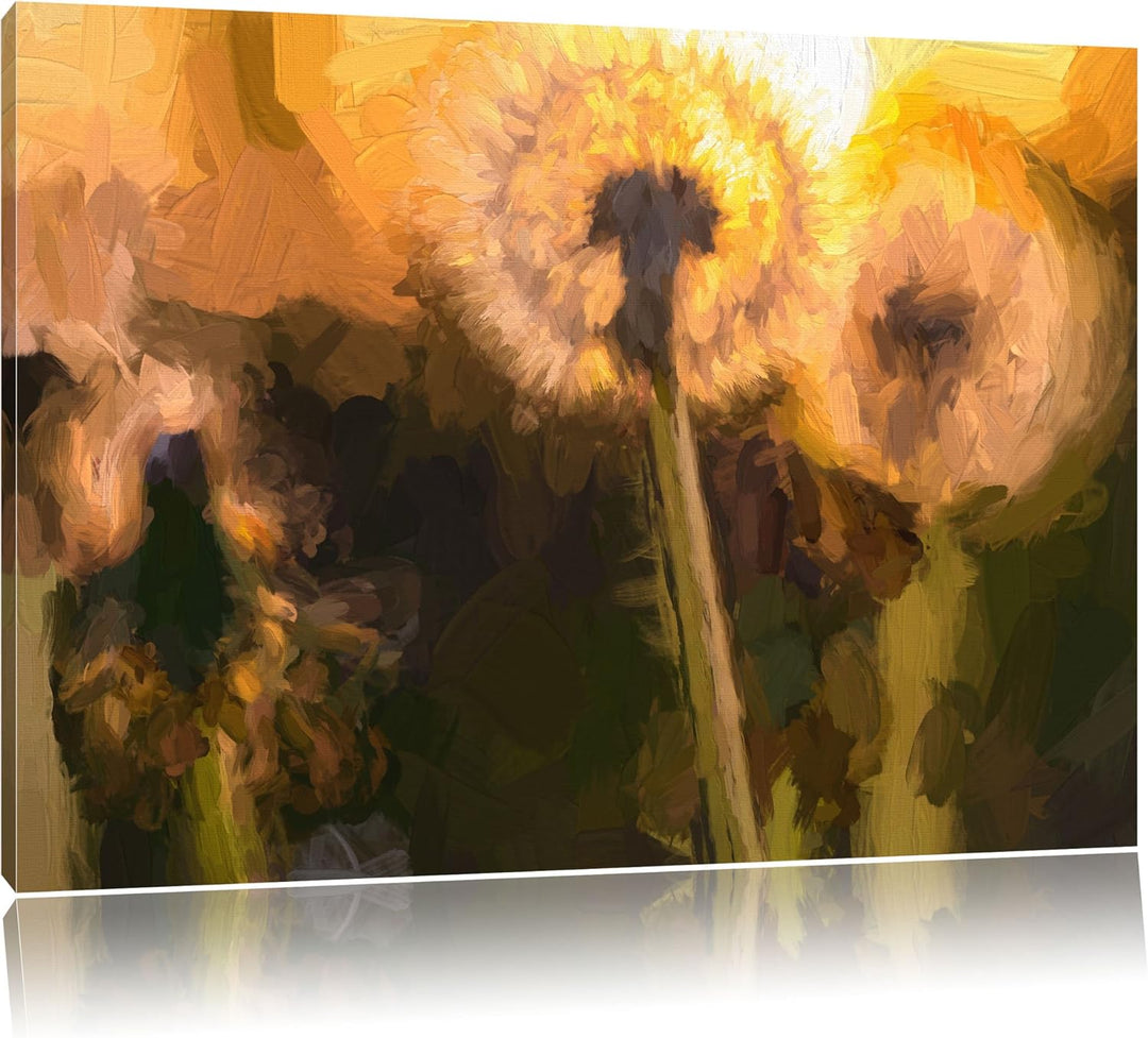 Pusteblume Pinsel Effekt, Format: 100x70 auf Leinwand, XXL riesige Bilder fertig gerahmt mit Keilrah