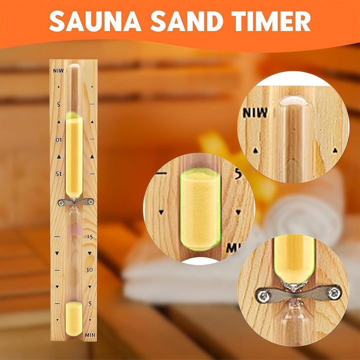 Sauna Eimer Set (4 Liter), Sauna Eimer mit Kelle, Saunakã Bel aus Holz mit Kelle Sanduhr, Thermo, Hy