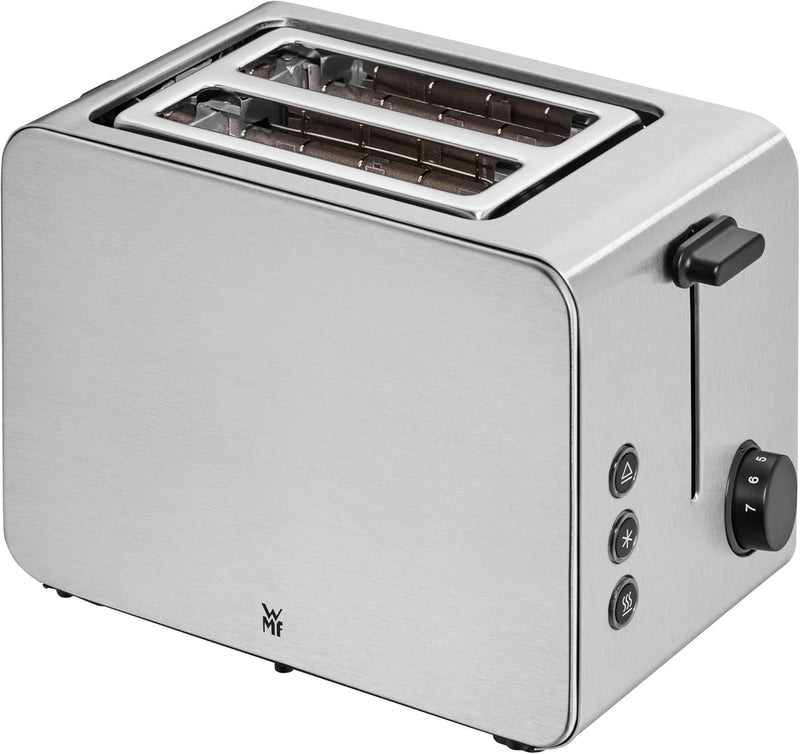 WMF Stelio Toaster 2 Scheiben Edelstahl, Doppelschlitz Toaster mit Brötchenaufsatz, Bagel-Funktion,