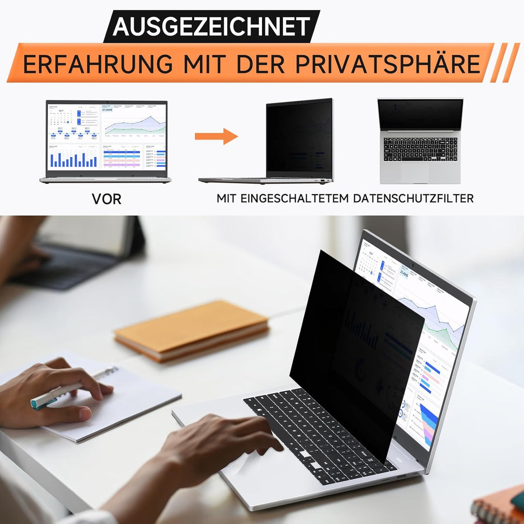 Mamol 360°Sichtschutz für 16 Zoll Laptop 16:10, Abnehmbarer Sichtschutzfolie, Anti Blaulicht Blendsc