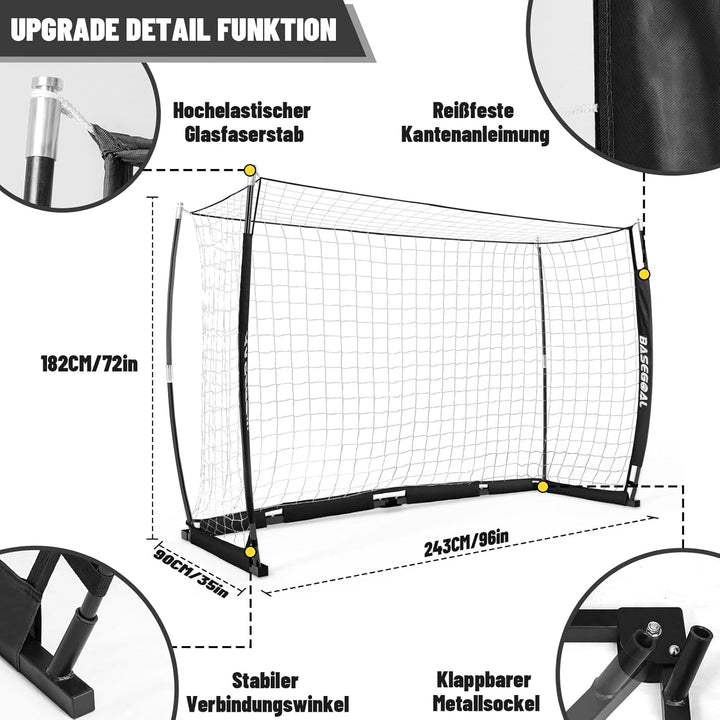 Fussballtor Outdoor [180cm/240cm/365cm], Faltbares Fussballtor Garten & Training mit Koordinationsle