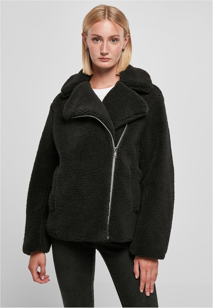 Urban Classics Damen Ladies Sherpa Biker Jacket Jacke XS Schwarz, XS Schwarz
