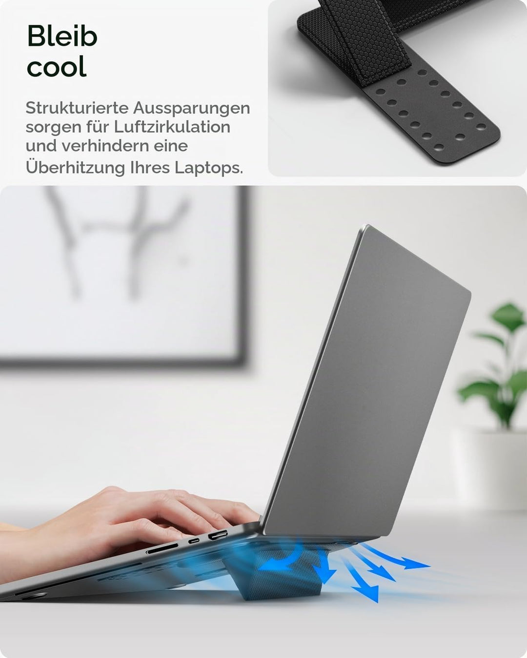 Spigen Slim Fold Laptop Ständer Höhenverstellbar, Selbstklebender Laptopständer, Faltbar und rutschf