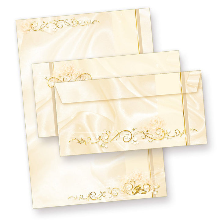 Briefpapier Hochzeit creme (25 Sets inkl. Kuverts) beidseitig bedrucktes A4 Schreib-Papier inkl. Ums