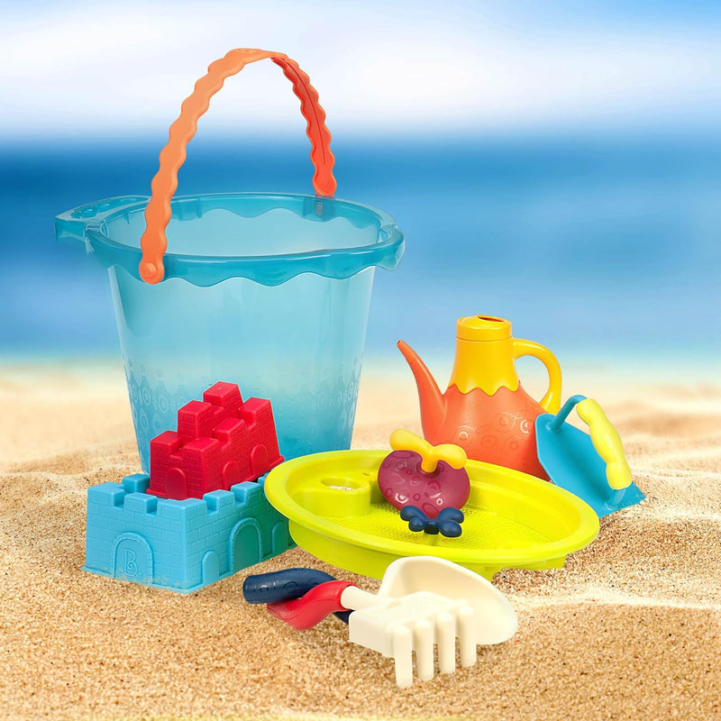 B. toys Sandspielzeug 9 Teile mit Eimer gross – Sandkasten Spielzeug, Strand, Spielplatz mit Schaufe