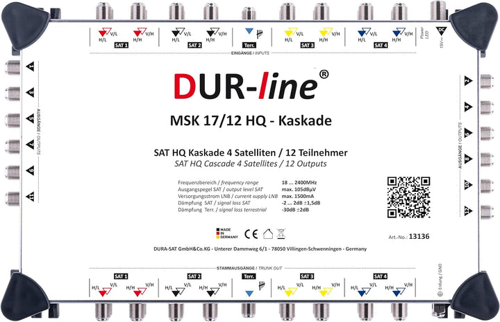 DUR-line MSK 17/12 HQ Multischalter-Kaskade - Für 4 Satelliten und 12 Teilnehmern/TV (erweiterbar) -