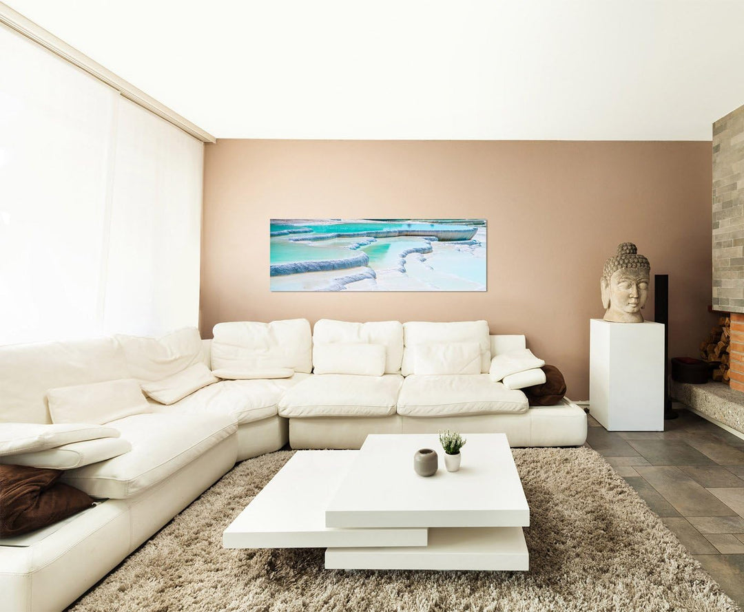 Paul Sinus Art Panoramabild auf Leinwand und Keilrahmen 150x50cm Türkei Sinterterrassen Wasser Stein
