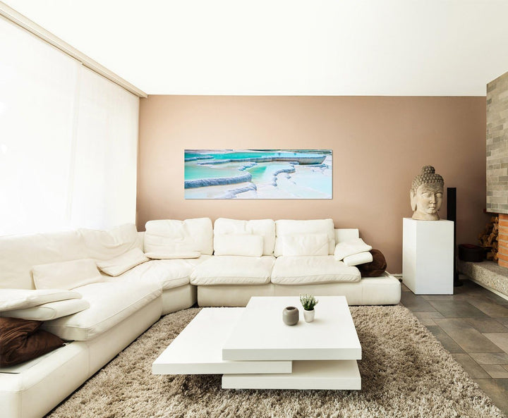 Paul Sinus Art Panoramabild auf Leinwand und Keilrahmen 150x50cm Türkei Sinterterrassen Wasser Stein