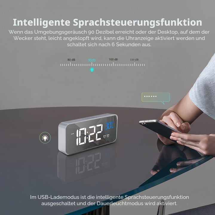 HOMVILLA Wecker, Wecker Digital mit Grosse LED Temperaturanzeige, Digitaler Wecker mit Dual Alarm, S