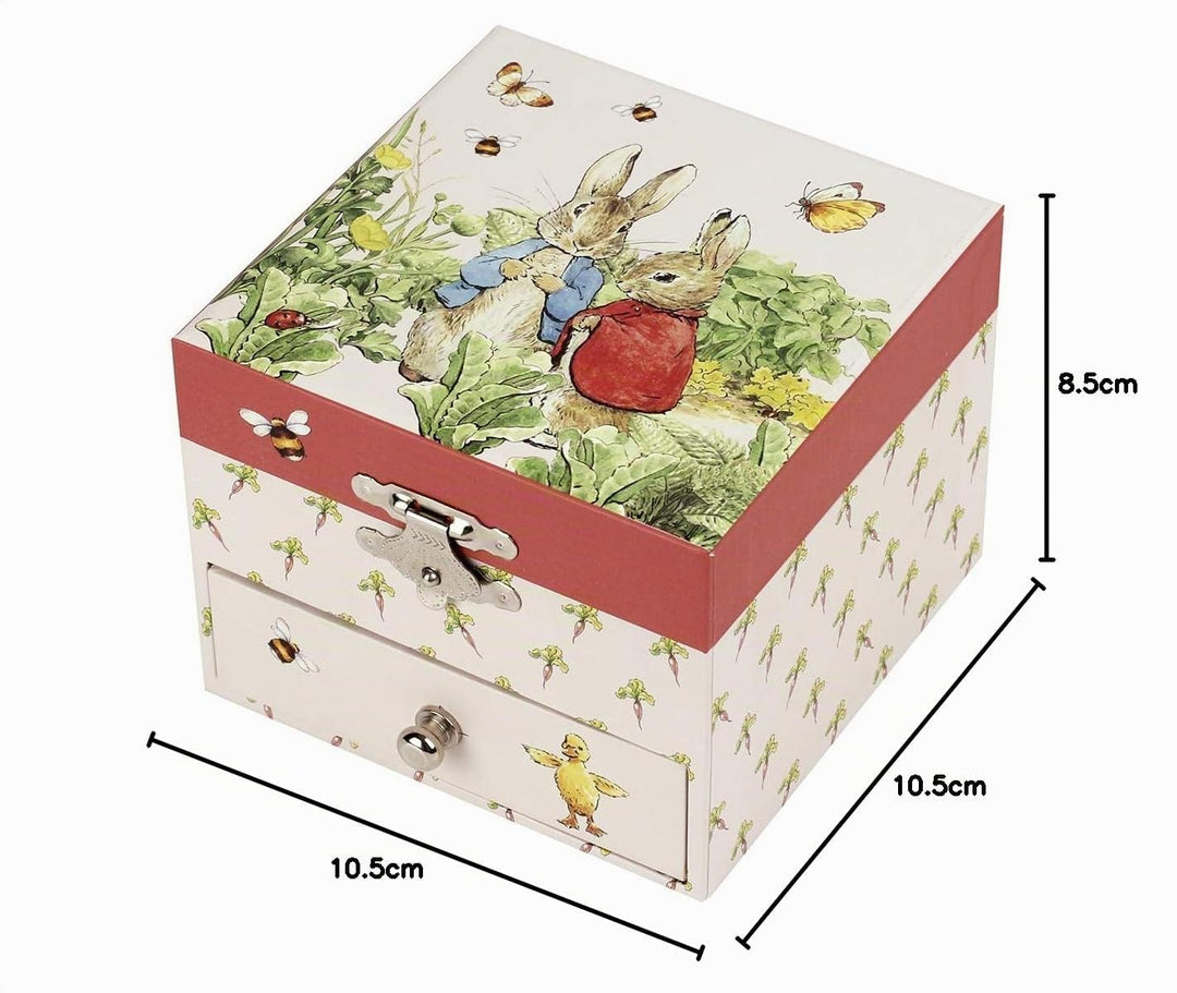 Trousselier 6260367 Musikspieldose für Kinder, Peter Hase, Schmuckschatulle mit ausziehbarer Schubla