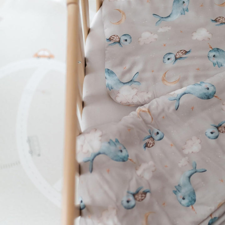 Waldin Baby Kinder Bettwäscheset 100% Bambus, ohne Bezug, Hypoallergen, Decke und Kissen, Wale/Dunke