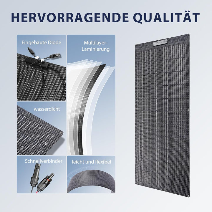 Flexibel Solarpanel 200W Monokristalline Flexible Solarmodul 200 Watt für 12V 24V Batterien Wohnwage