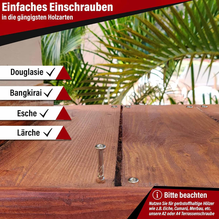 Terrassenschrauben 5x60 T-INOX 500 Stück Edelstahl gehärtet C1, Torx 25, inkl. Edelstahl Bit 500 Stü