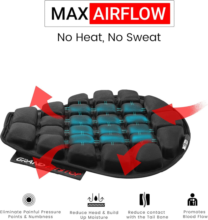 GRAND PITSTOP Motorcycle Air Seat Cushion with Inflatable Bubble Air Pads with Breathable Mesh Cover