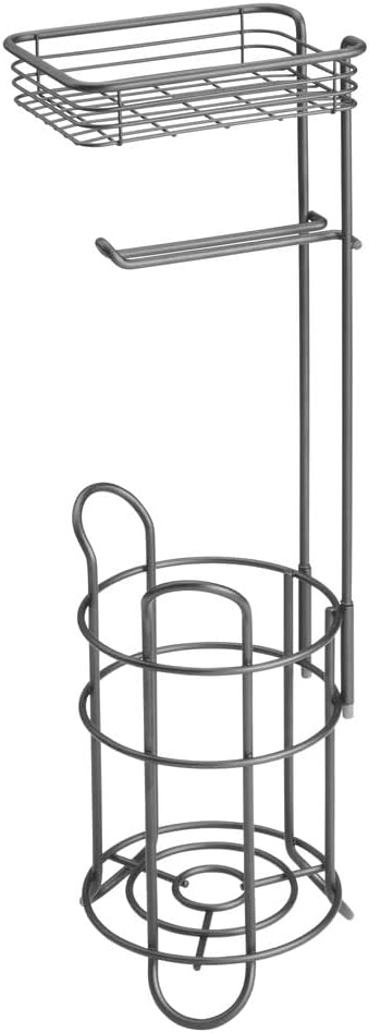 mDesign Klopapierhalter freistehend – stilvoller Toilettenpapierhalter aus Metall mit Ablage für Feu