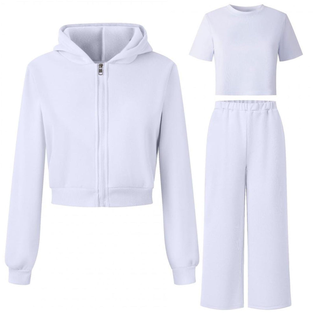 Generisch Mädchen Jogginganzug 3-teilig mit weiter Hose - Set aus Zip-Hoodie, Sweathose und Top · Lä