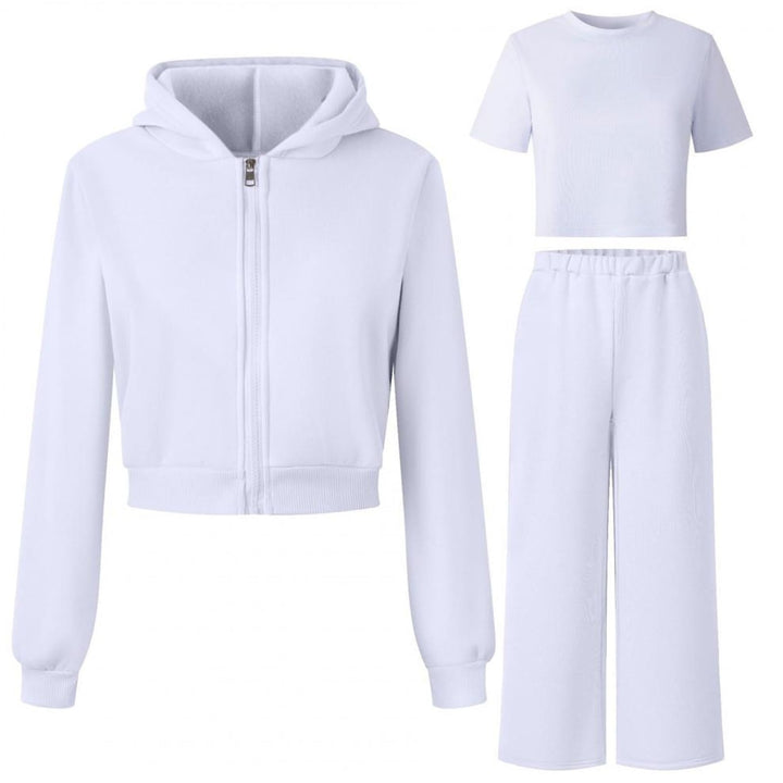 Generisch Mädchen Jogginganzug 3-teilig mit weiter Hose - Set aus Zip-Hoodie, Sweathose und Top · Lä