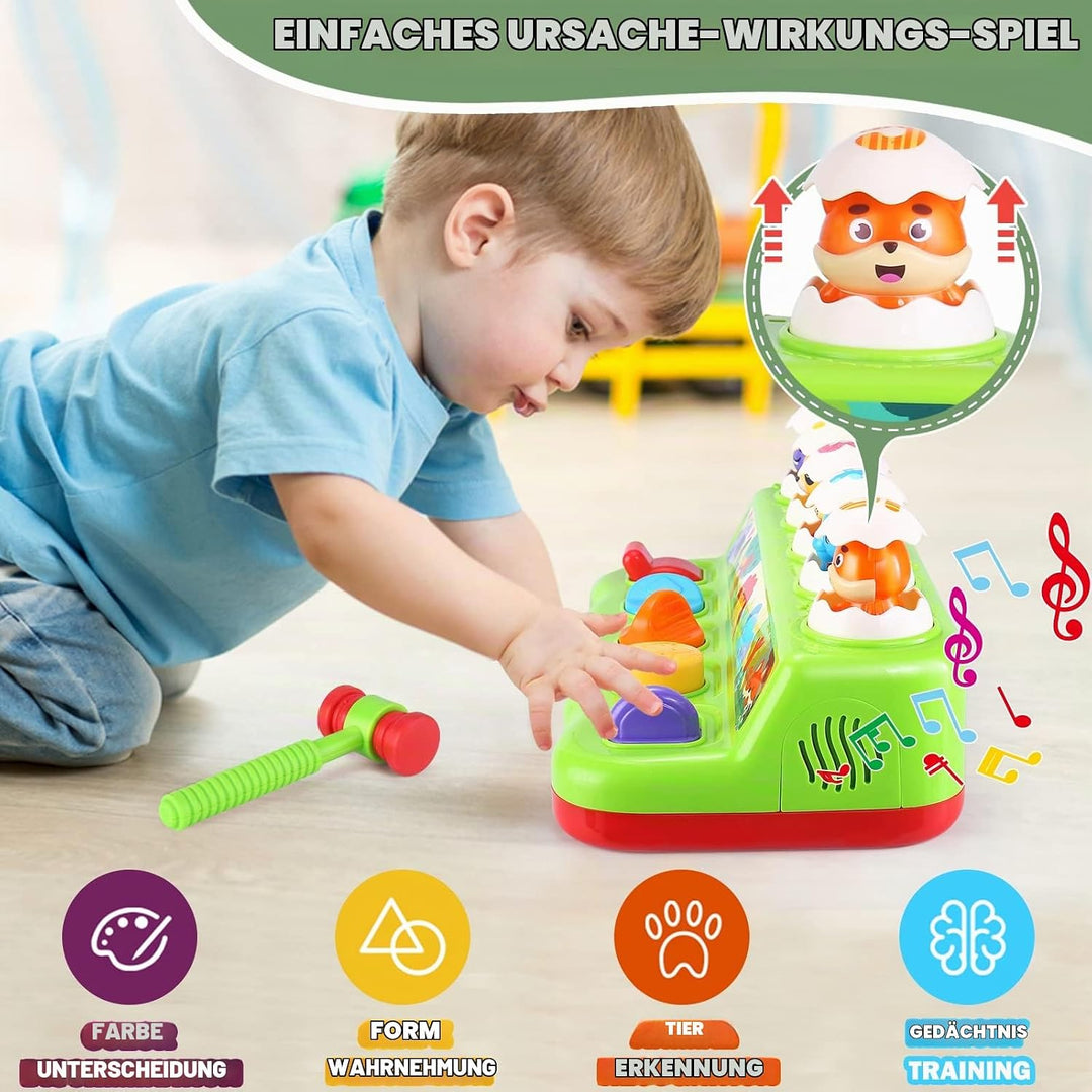 Yerloa Baby Spielzeug ab 1 Jahr – Montessori Klopfspielzeug mit Hammer, Musik &amp; Licht – Interaktives