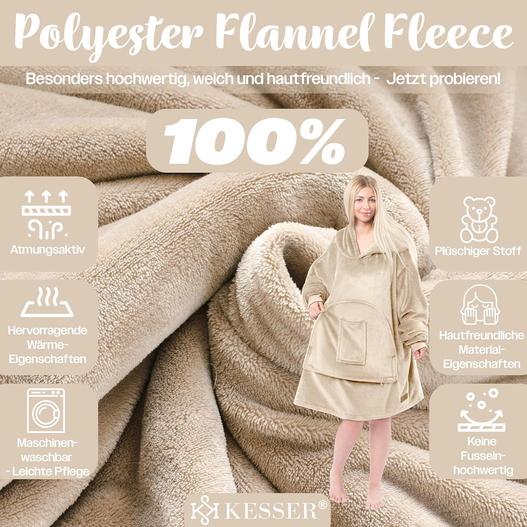 KESSER® Hoodie Decke Kuscheldecke mit Ärmeln Deckenpullover Vielseitig Tragbare Decke zum Anziehen f