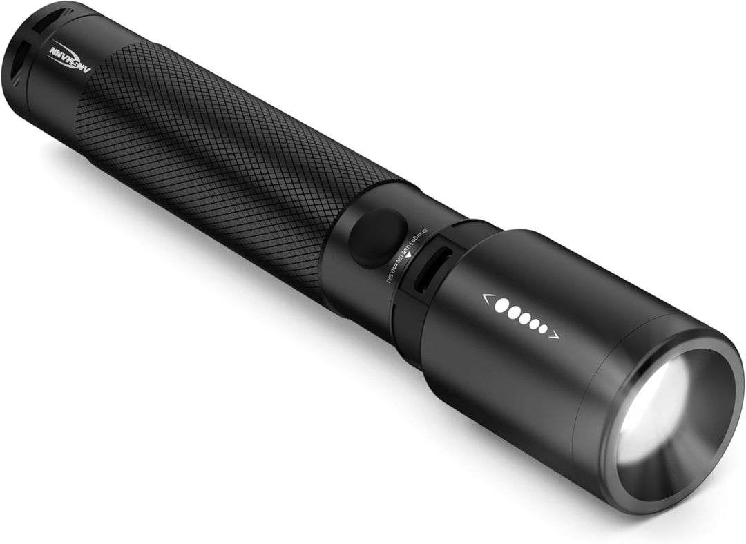 ANSMANN LED Taschenlampe in schwarz T400FR / wiederaufladbare Outdoor Leuchte mit stufenloser Fokuss