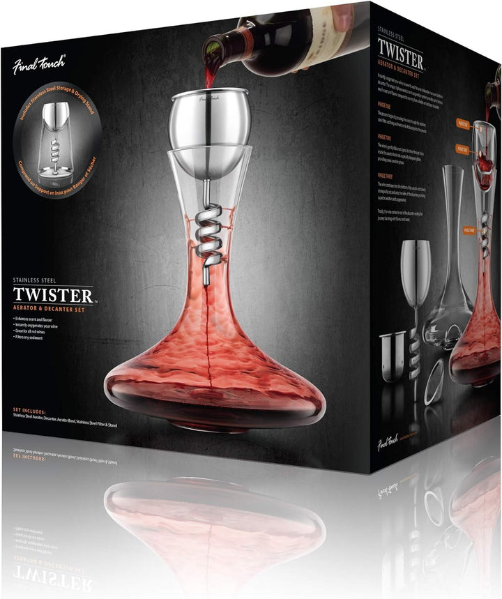 Final Touch Stainless Steel Edition TWISTER Red Wine Aerator &amp; DECANTER Weinbelüfter Weindekantier k