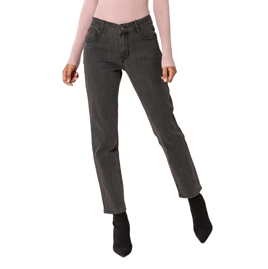 Nina Carter Q1806 Damen Boyfriend Jeanshosen HIGH Waist Used-Look Jeans Waschungseffekt XS Dunkelgra