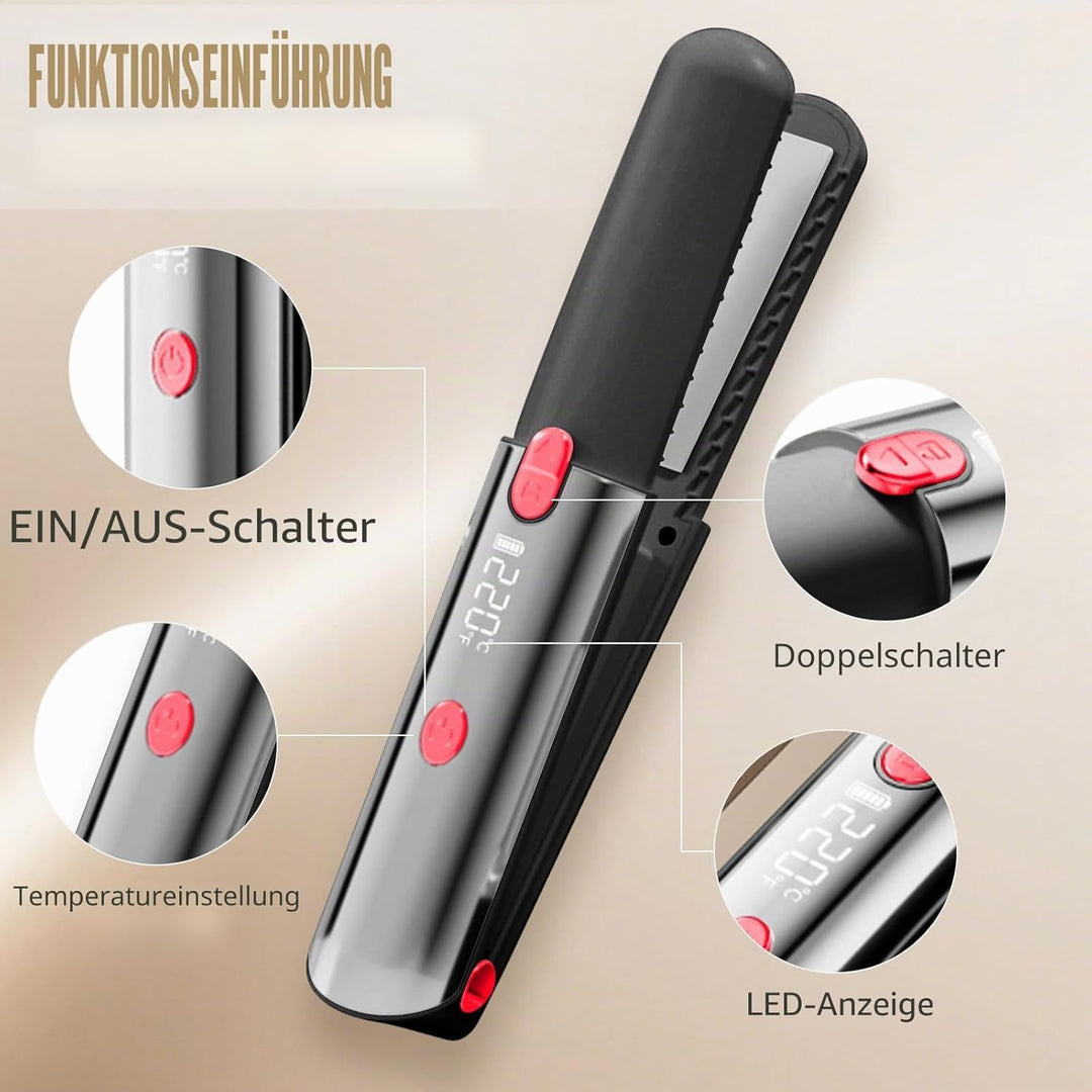 Mini Glätteisen, Air Haarglätter, Ionen Air Glätteisen, Tragbarer Reise-Haarglätter, LCD-Display, 16