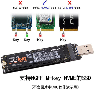 NFHK USB 3.0 to NVME M-Key M.2 NGFF SSD External PCBA Conveter Adapter RTL9210 Chipset with Case USB