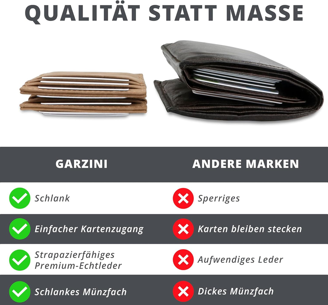 GARZINI Magic Wallet, RFID Geldbeutel für Herren aus echtem Leder für 7 Karten und Münzfach, Mini Ge